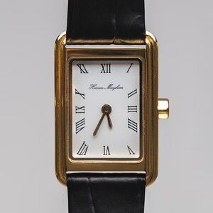 EUC HEAVEN MAYHEM THE ICON WATCH GOLD FACE BLACK LEATHER STRAP